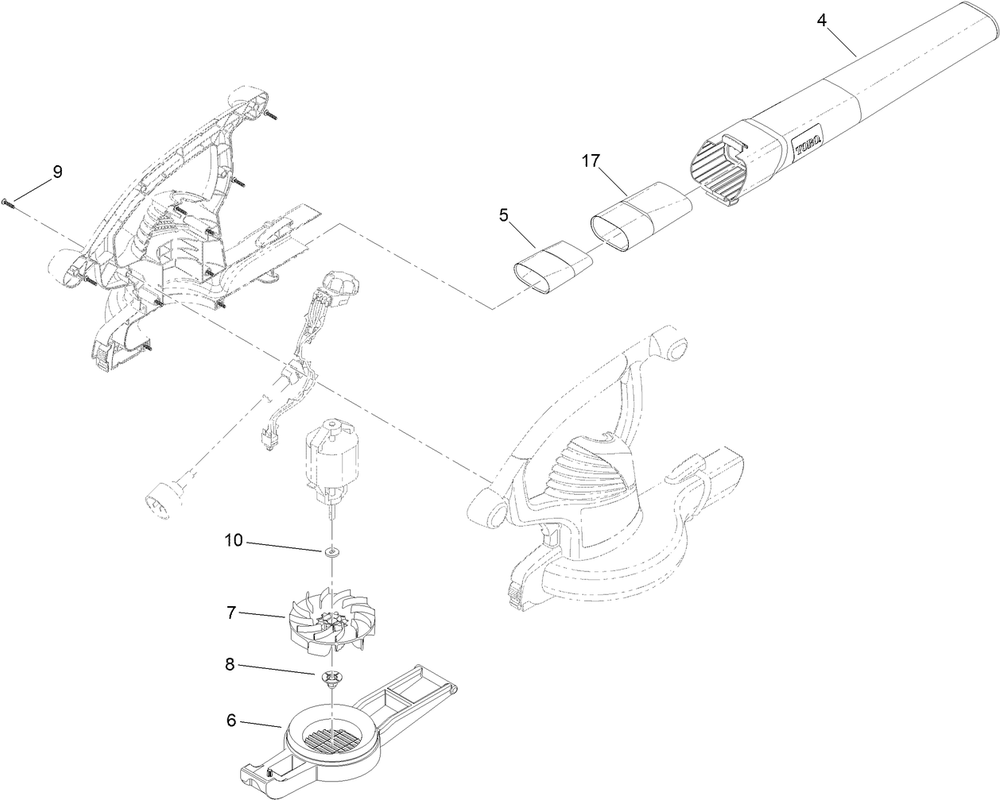 Impeller And Tube Assembly Diagram and Parts List for 51602 (312000001 - 312999999)(2012) Lawn Boy Leaf Blower / Vacuum